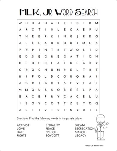 Martin Luther King Jr. Free Word Search Printable