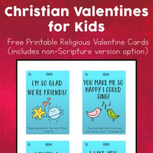 Free printable religious valentine cards for kids with fun designs that you can print at home. These Christian Valentines have a small Scripture verse at the bottom of each valentine. (There is also a version of each of these cards without the Scripture verse.) | Real Life at Home