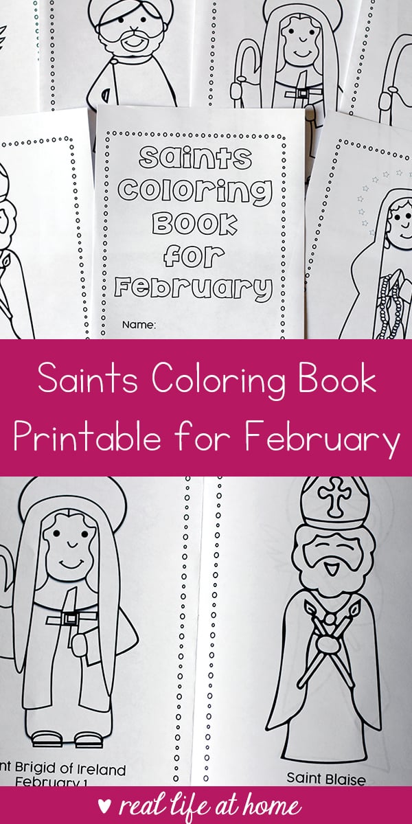 Looking for a seasonal saint activity to do with children? This free printable saints coloring book for February is a great Catholic coloring book for kids #CatholicPrintables #CatholicKids