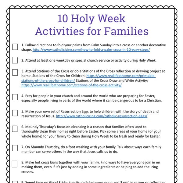 Free printable Holy Week Activities for Families with two versions of the printable, making it a perfect supplement for Holy Week for kids and families of many denominations. | Real Life at Home