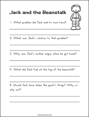 Jack and the Beanstalk Comprehension Worksheet Free Printable | Real Life at Home
