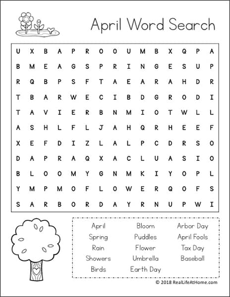 April Word Search Printables for Kids (Harder Version) | Real Life at Home