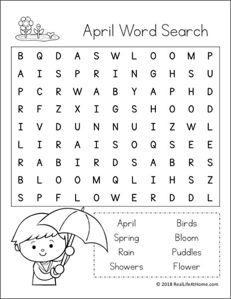 April Word Search Printable for Kids (Easier Version) | Real Life at Home