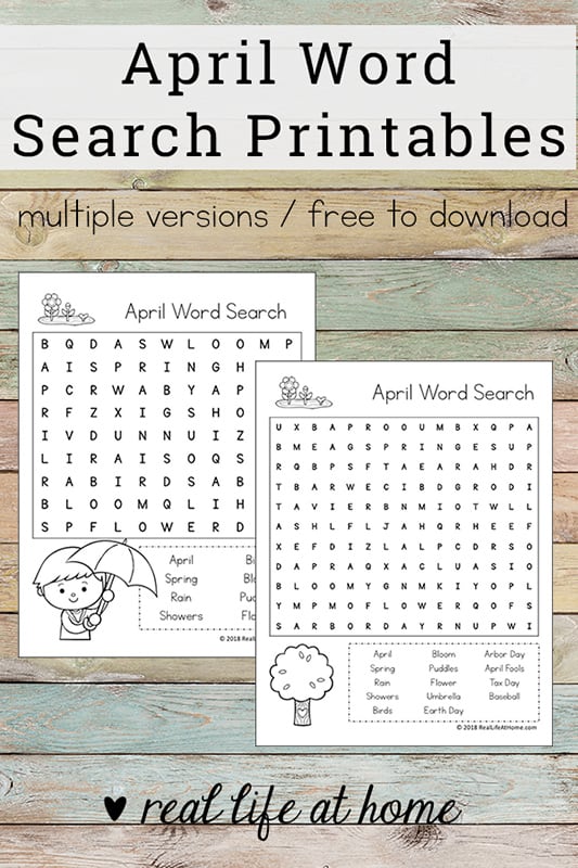 Free April Word Search Printable for Kids - perfect for class parties, spring parties, or just a fun time filler for early finishers of work. This printable includes April search terms and phrases.