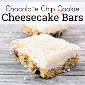 Check out this Chocolate Chip Cookie Cheesecake Bars recipe! With these Chocolate Chip Cookie Cheesecake Bars, you get all the deliciousness of that soft, whipped cheesecake along with the comfort of chocolate chip cookies. What a great combination!