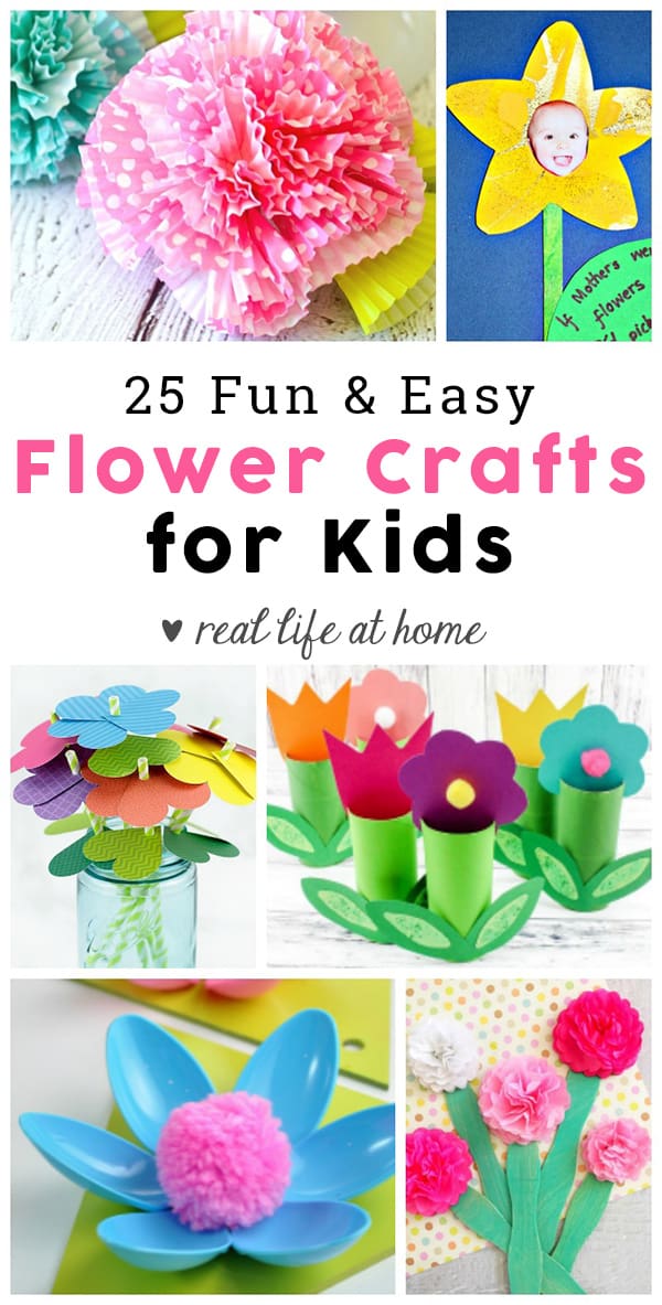 Springtime is such a great time to work on flower crafts. To get you prepared with some ideas for fun flower crafts, I've put together a collection of 25 flower craft ideas for kids. Another bonus is that you can use any of these to make Mother's Day crafts at home, school, or at co-op. | Real Life at Home