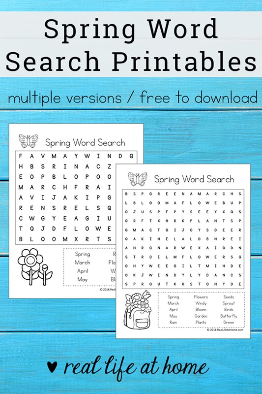 Free Spring Word Search Printable for Kids - {Free Printable available as an instant downloadable pdf file} - perfect for class parties, spring gatherings, or just a fun time filler for early finishers of work. This printable includes Spring-themed search terms. | Real Life at Home