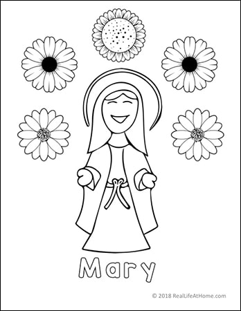 Mary coloring page - perfect for a May crowning activity from Real Life at Home