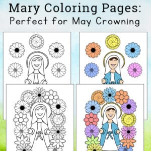 Mary coloring pages set that's perfect for any time of year, but especially great as a May crowning activity! Grab these May crowning printables as a free download from Real Life at Home