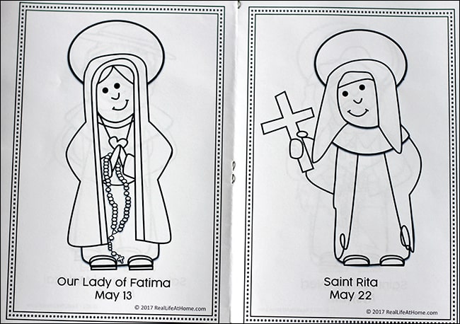 May Saints Coloring Book (inside) - Our Lady of Fatima and Saint Rita | Real Life at Home