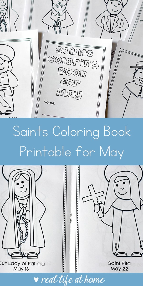 Looking for a fun saints coloring activity to do with kids? This free printable saints coloring book for May is a great Catholic coloring book for kids