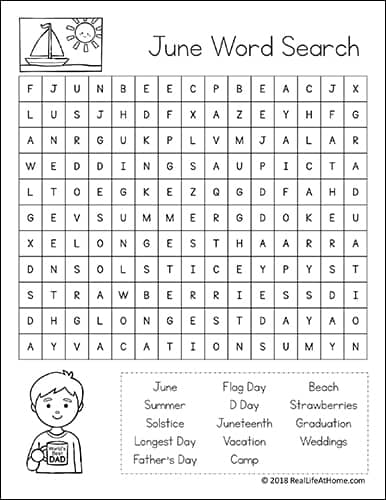 June Word Search Printables for Kids (Harder Version) | Real Life at Home