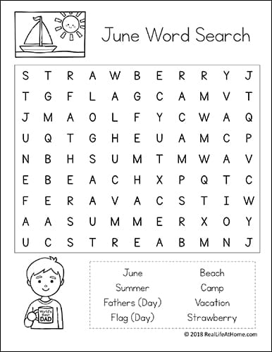 June Word Search Printables for Kids (Easier Version) | Real Life at Home