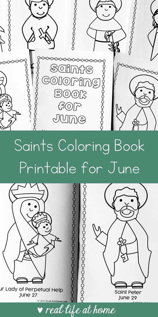 Looking for a fun saints coloring activity to do with kids? This free printable saints coloring book for June is a great Catholic coloring book for kids