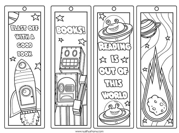 free printable color your own space bookmarks and reading log for kids