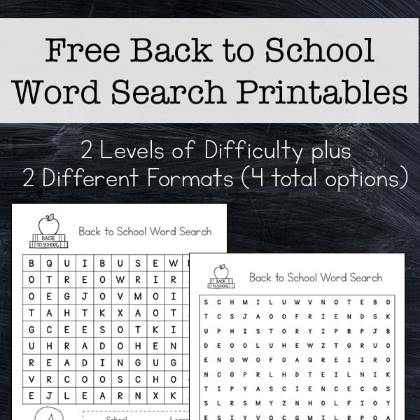 Free Back to School Word Search Printable for Kids - There are two versions of this back to school printable with different levels of difficulty. | Real Life at Home