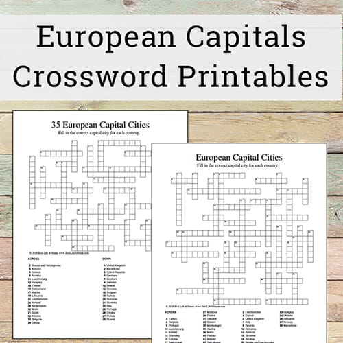 Free European Capitals Crossword puzzle with options for 45 countries in Europe or 35 countries in Europe. There is also a version of each with and without a word bank. The capitals of countries in Europe crossword puzzle can be used for practice, review, homework, or even as a European capitals quiz or test.