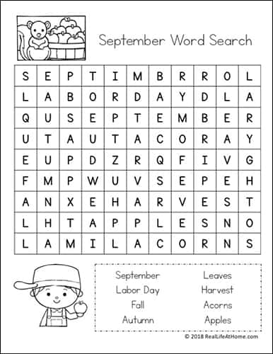 September's Wordsearch Wordsearch Puzzles Digital Download