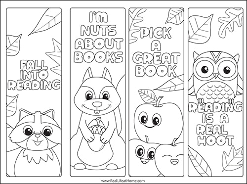 Free Printable Fall Bookmarks to Color for Kids from Real Life at Home