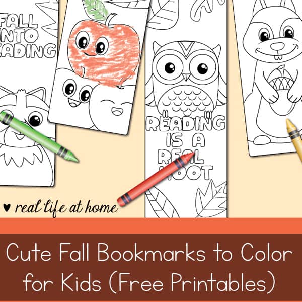 Enjoy these free fall bookmarks to color for kids featuring cute fall animals and drawings - like owls, squirrels, raccoons, and apples | Real Life at Home