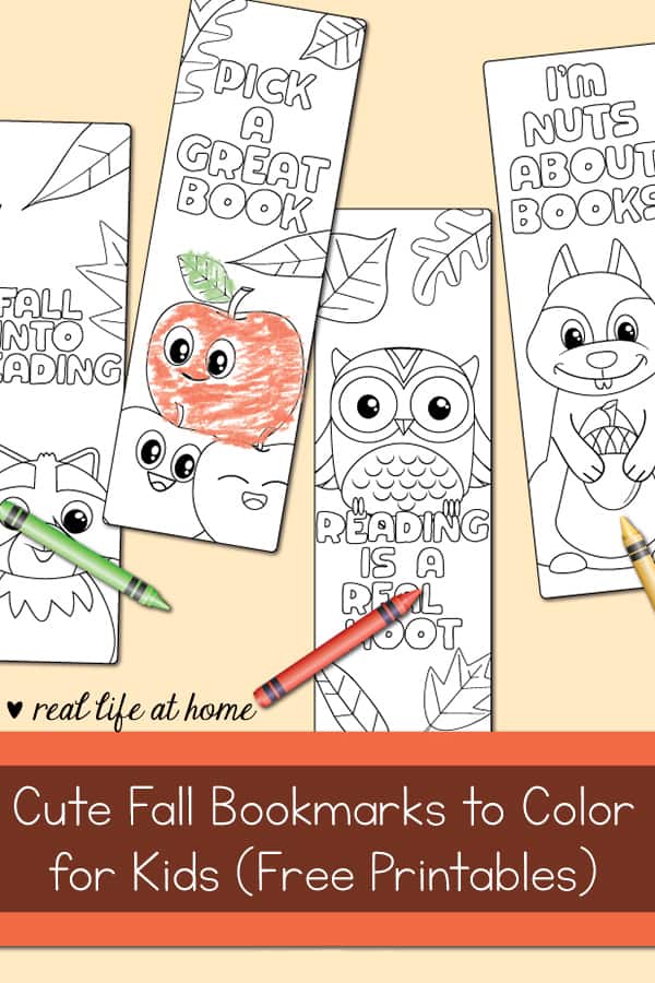 Enjoy these free fall bookmarks to color for kids featuring cute fall animals and drawings - like owls, squirrels, raccoons, and apples | Real Life at Home