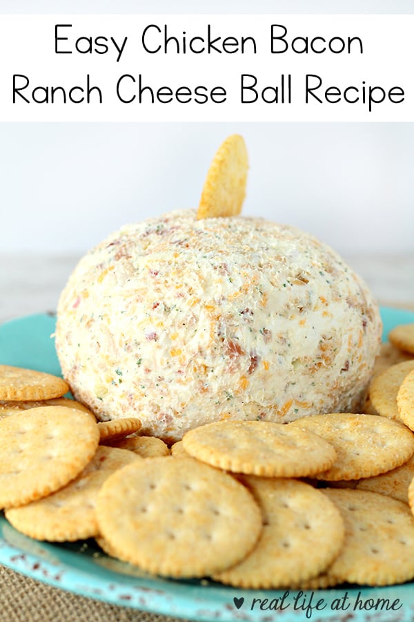 This chicken bacon ranch cheese ball is an easy-to-make recipe that is perfect for holiday appetizers, parties, or a fun surprise for a family night at home. | Real Life at Home