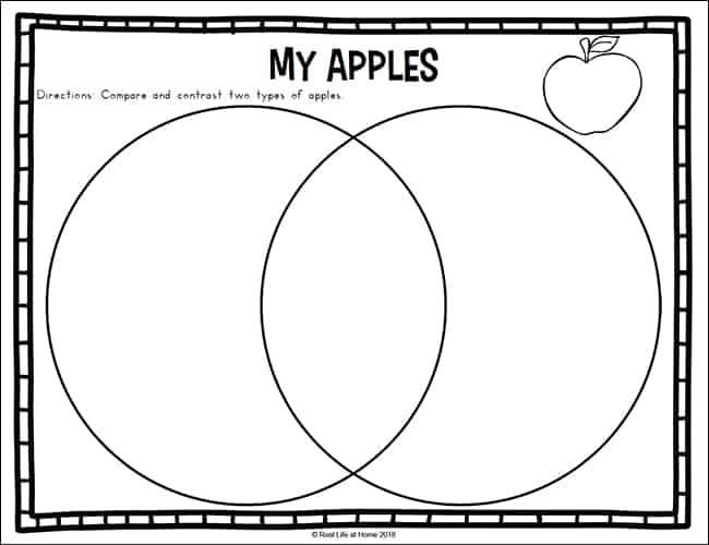 My Apple Venn Diagram Page from the Fall Science Worksheets Packet on Real Life at Home
