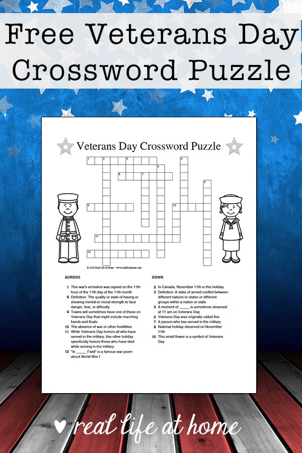Free Veterans Day Crossword Puzzle Printable for Kids | Real Life at Home