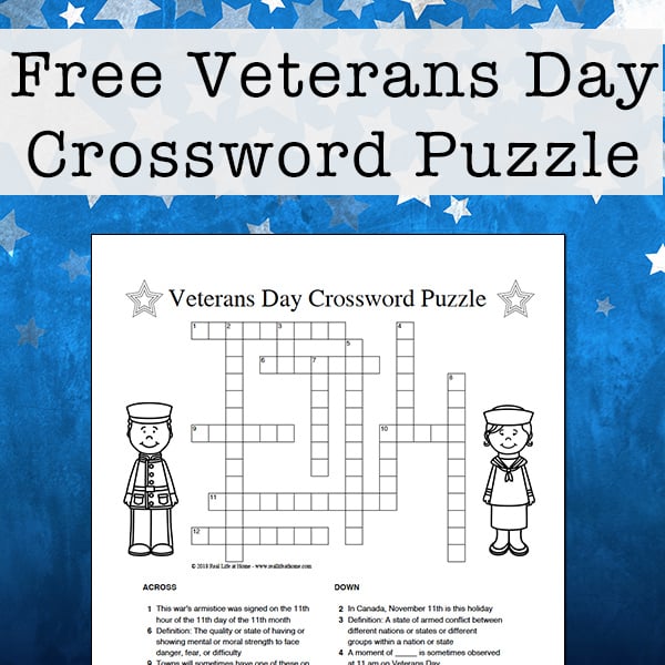 Free Veterans Day Crossword Puzzle Printable for Kids