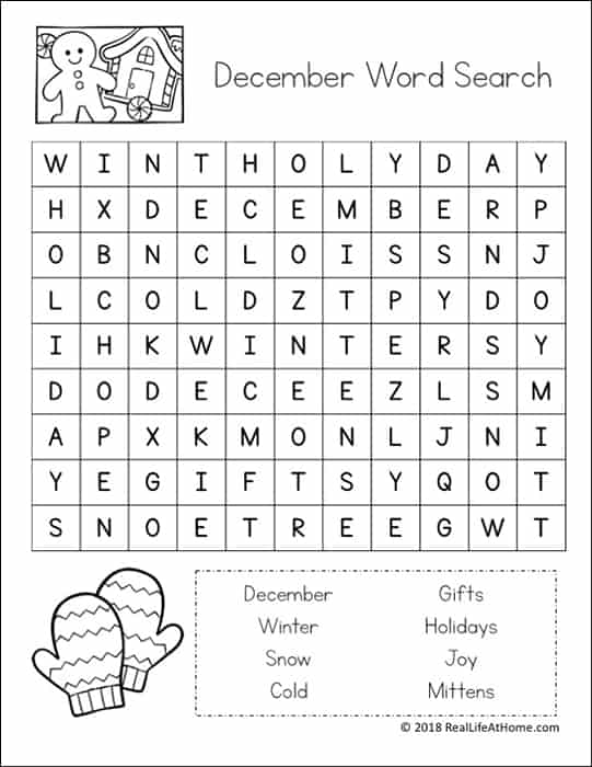 December word search printable from Real Life at Home