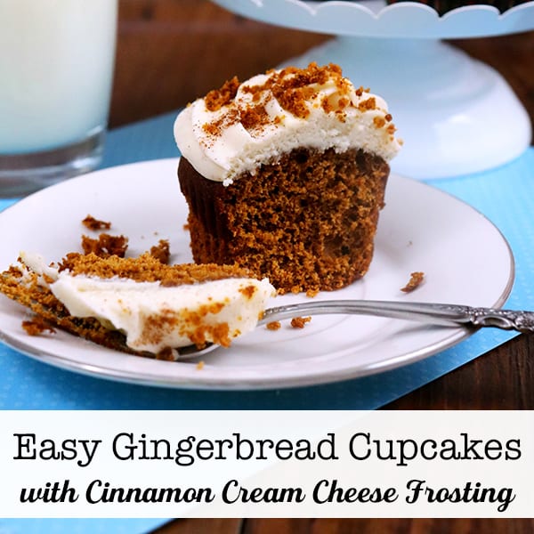 Easy Gingerbread Cupcakes with Homemade Cinnamon Cream Cheese Frosting - This recipe starts with a simple box mix but then becomes so much more when you add in extra ingredients to make it truly special | Recipe at Real Life at Home