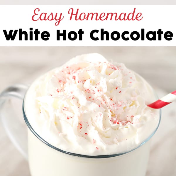 This simple white chocolate hot chocolate recipe is quick to throw together and sure to please your family on a cold evening. It's also perfect for parties with a hot chocolate buffet.