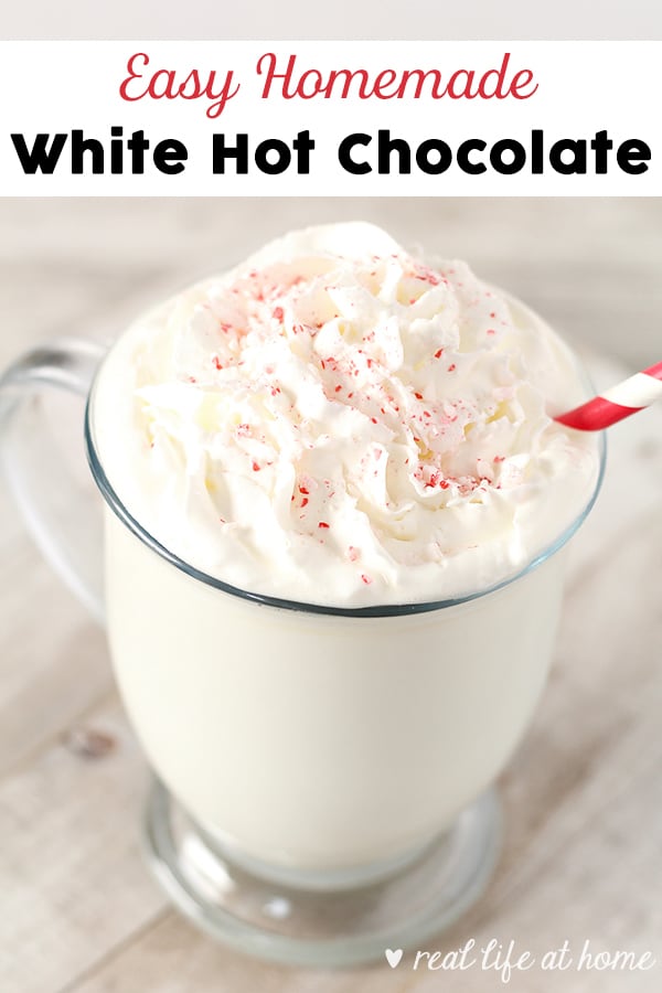 This simple white chocolate hot chocolate recipe is quick to throw together and sure to please your family on a cold evening. It's also perfect for parties with a hot chocolate buffet