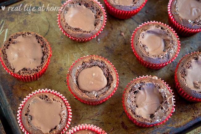 Chocolate ganache on hot chocolate cupcakes