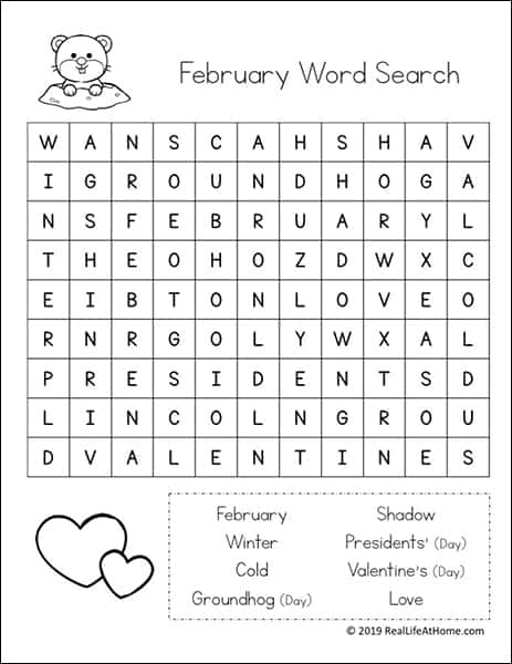 February word search printable from Real Life at Home