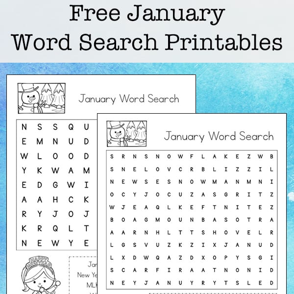Free January Word Search Printable for Kids - There are two versions of this printable with two different levels of difficulty for each layout type. | Real Life at Home