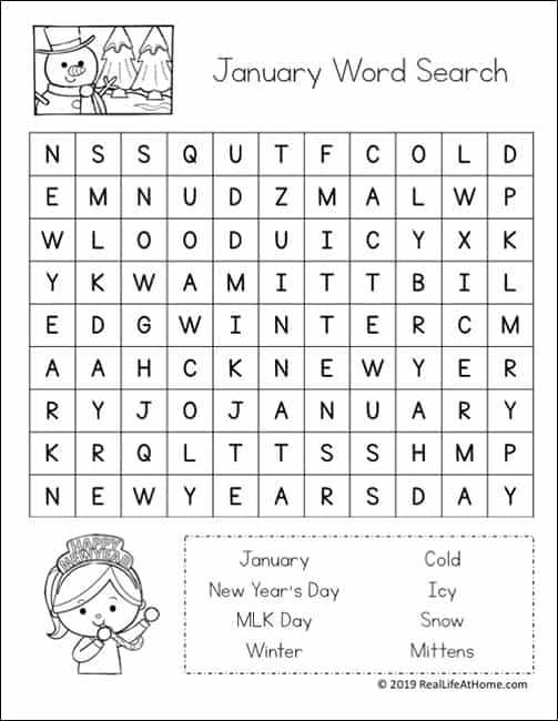 January word search printable from Real Life at Home