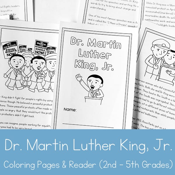 Free Dr. Martin Luther King Jr. Printable Book (with coloring page areas) for 2nd - 5th Grade