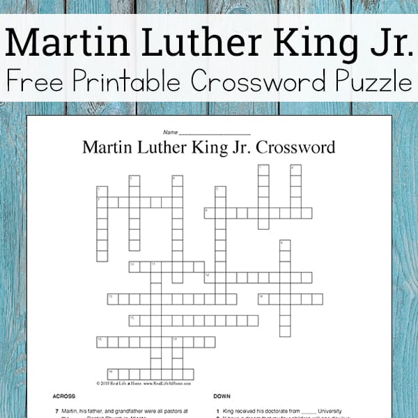 Martin Luther King Jr. Crossword Puzzle Free Printable | Real Life at Home