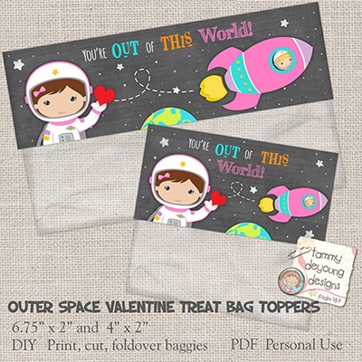 Outer Space Valentine Treat Bag Toppers