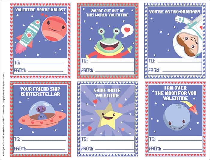 Space Valentines for Kids from Real Life at Home (the actual cards are a free download that you can get on the site)