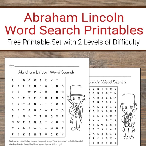 Abraham Lincoln Word Search Printable Set for Kids (Free) from Real Life at Home