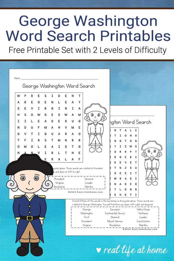 George Washington Word Search Printables for Kids from Real Life at Home