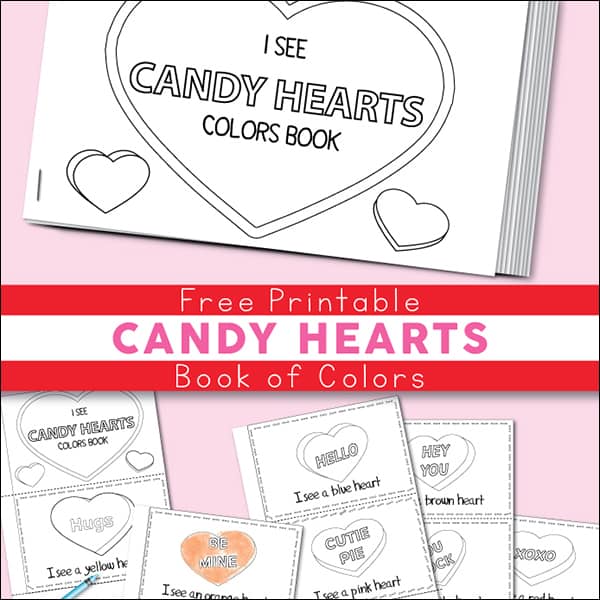 Free Printable Candy Hearts Valentine Color Book for Kids