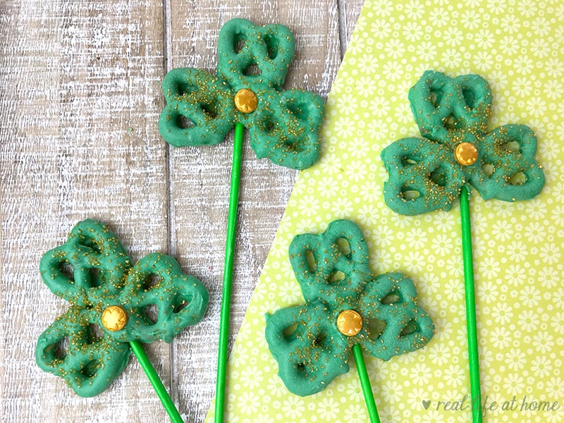 These easy Shamrock Pretzel Pops are perfect as a fun Saint Patrick's Day Snack for kids. They can also be used when learning about the Holy Trinity.