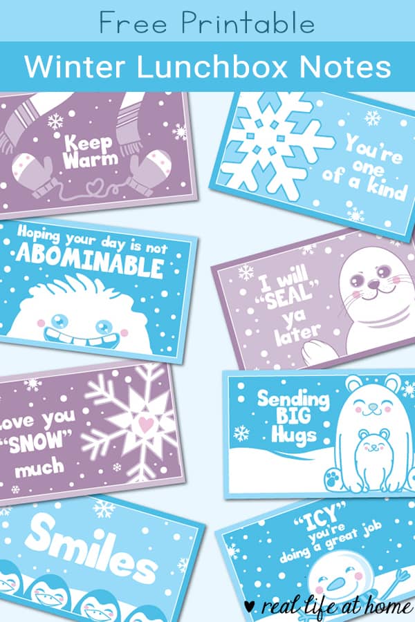 These cute and funny winter-themed cards for kids are sure to add a giggle to lunch when used as winter lunchbox notes. | Real Life At Home