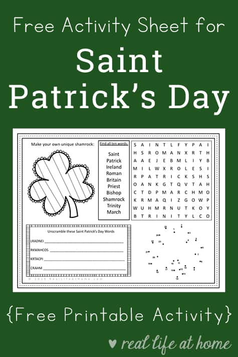 Free Printable St. Patrick's Day Activity Page or Placemat for Kids | Real Life at Home
