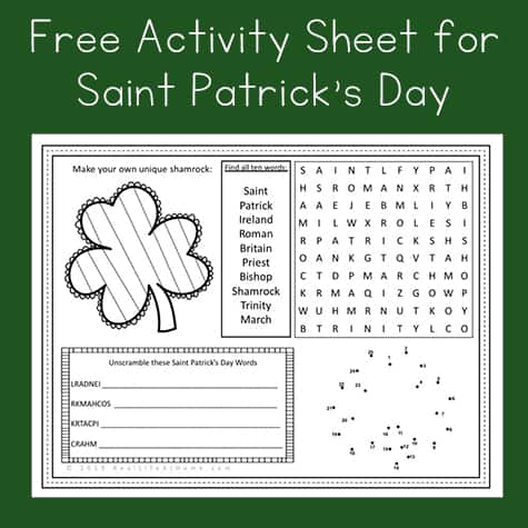 Free Printable St. Patrick's Day Activity Page or Placemat for Kids