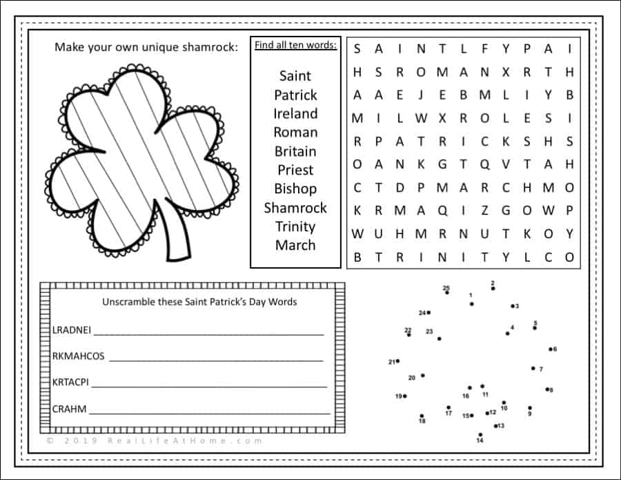 Free Printable St. Patrick's Day Activity Page or Placemat for Kids | Real Life at Home