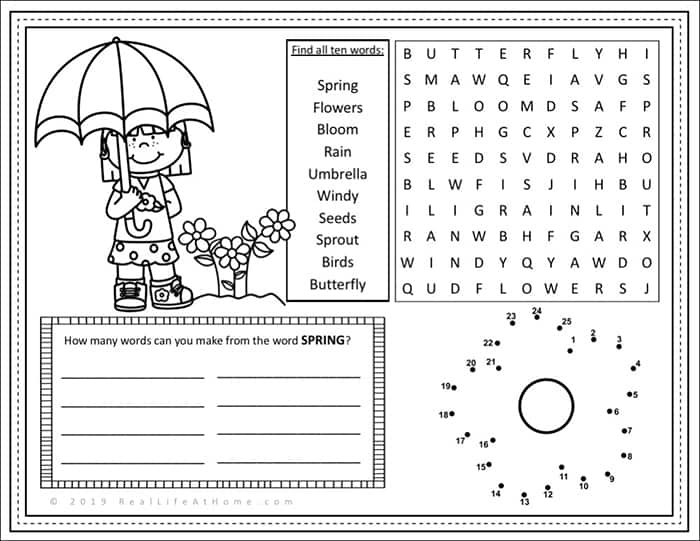 Free Printable Spring Activity Page or Placemat for Kids | Real Life at Home